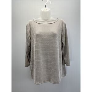 Chicos Womens Blouse 2  Brown White Seersucker Gingham Stretch Fall EUC